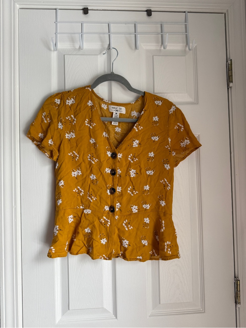Midnight Sky Mustard Floral Button-Front Peplum Top -